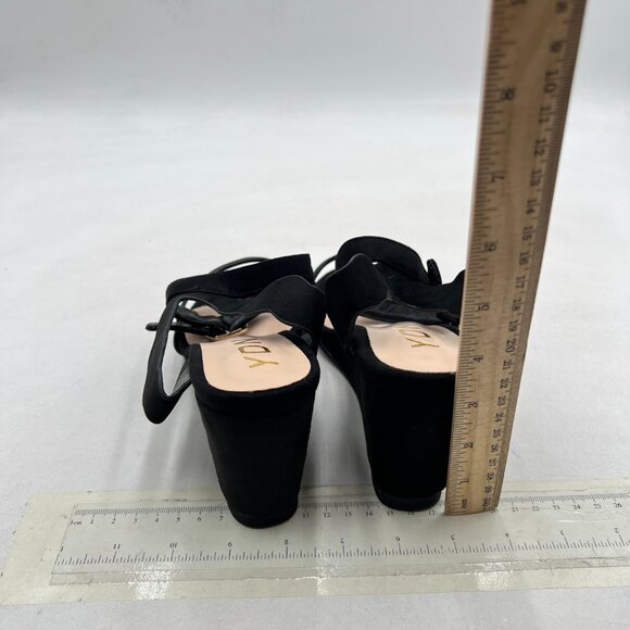 YDN Black Open Toe Ankle Strap Sandals Ruffle Band Wedge Heel Date Evening Shoes - Picture 5 of 8